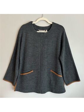 Soft Surroundings Hanna Wool Blend Tunic Sweater Charcoal Suede Trim LP